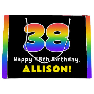 38th Birthday: Colourful Rainbow # 38, Custom Name Large Gift Bag