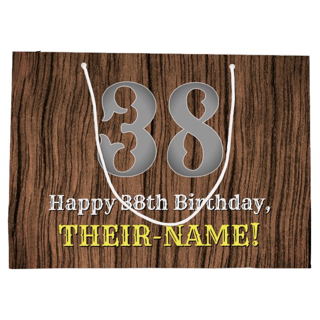 38th Birthday: Country Western Inspired Look, Name Large Gift Bag (Back)