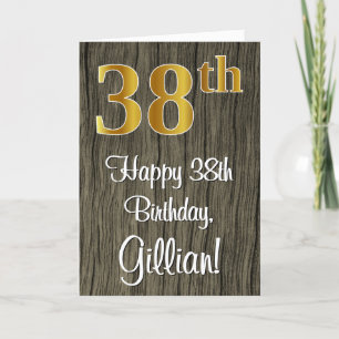 38th Birthday: Elegant Faux Gold Look #, Faux Wood Card