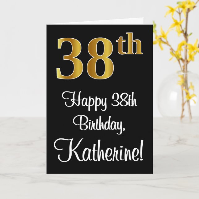 38th Birthday ~ Elegant Luxurious Faux Gold Look # Card (Yellow Flower)