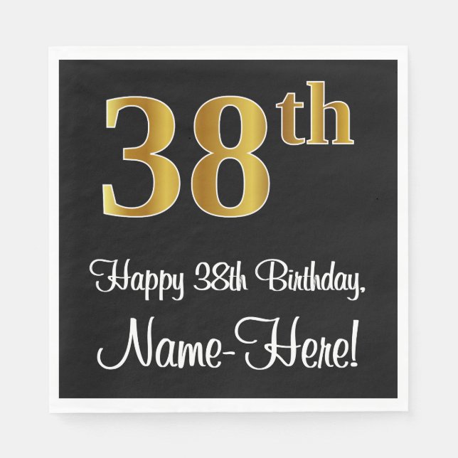 38th Birthday ~ Elegant Luxurious Faux Gold Look # Napkin (Front)