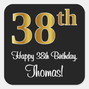 38th Birthday – Elegant Luxurious Faux Gold Look # Square Sticker