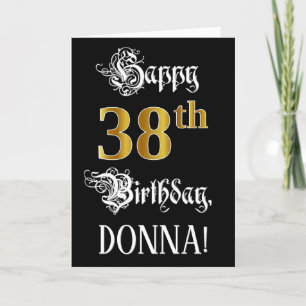 38th Birthday — Fancy Script; Faux Gold Look; Name Card
