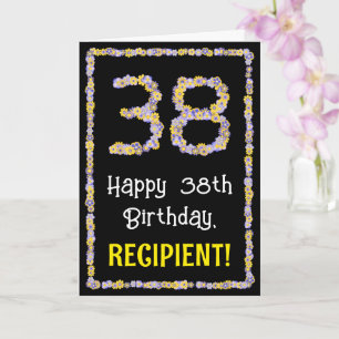 38th Birthday: Floral Flowers Number, Custom Name Card