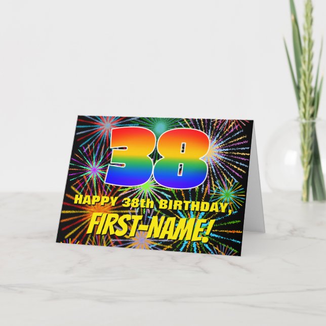 38th Birthday: Fun, Colourful Celebratory Firework Card (Front)