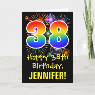 38th Birthday: Fun Fireworks Pattern + Rainbow 38 Card