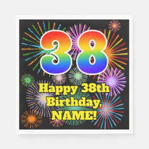 38th Birthday: Fun Fireworks Pattern + Rainbow 38 Napkin