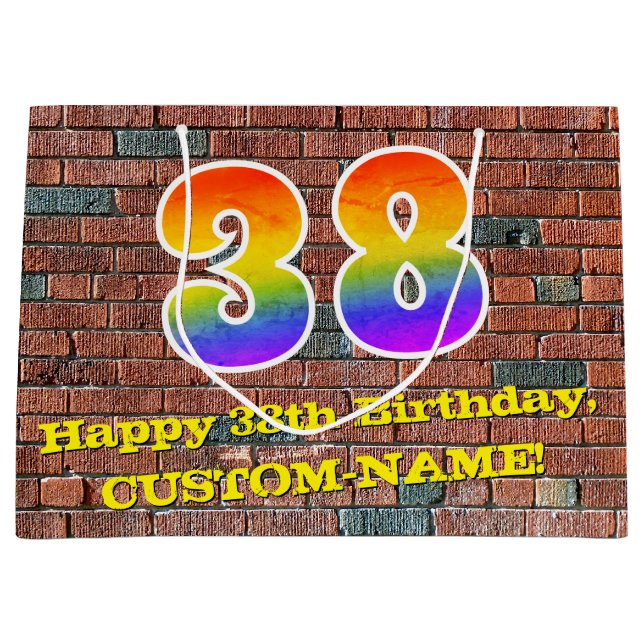 38th Birthday: Fun, Graffiti-Inspired Rainbow # 38 Large Gift Bag (Front)
