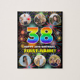 38th Birthday: Fun Rainbow #, Custom Name + Photos Jigsaw Puzzle