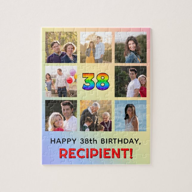 38th Birthday: Fun Rainbow #, Custom Name & Photos Jigsaw Puzzle (Vertical)