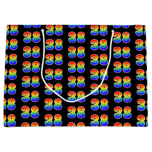 38th Birthday: Fun Rainbow Event Number 38 Pattern Large Gift Bag