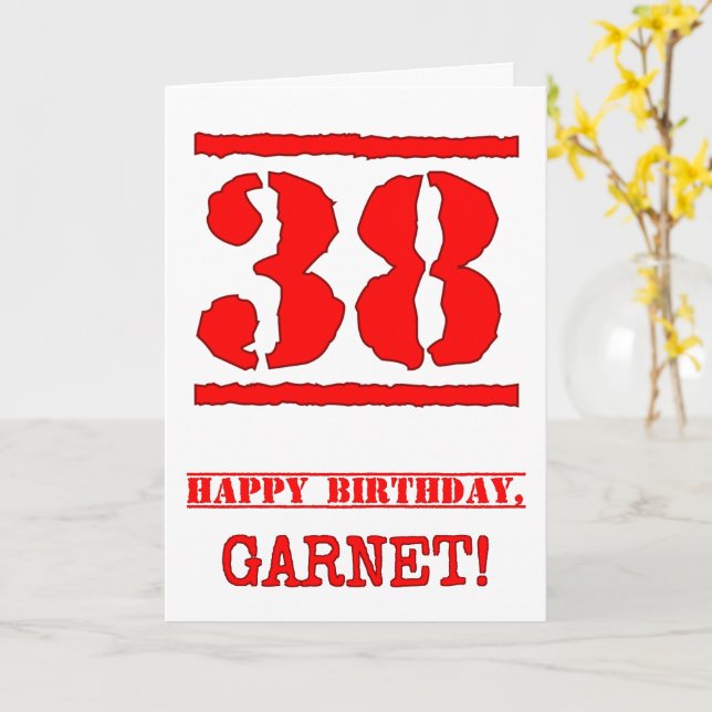 38th Birthday: Fun, Red Rubber Stamp Inspired Look Card (Yellow Flower)