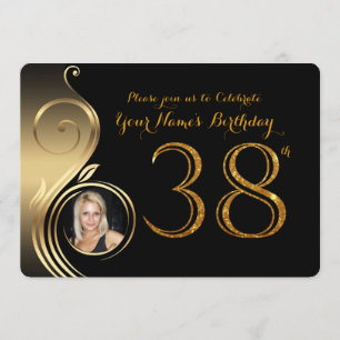 38th,Birthday Invitation,Number Glitter Gold,Photo Invitation