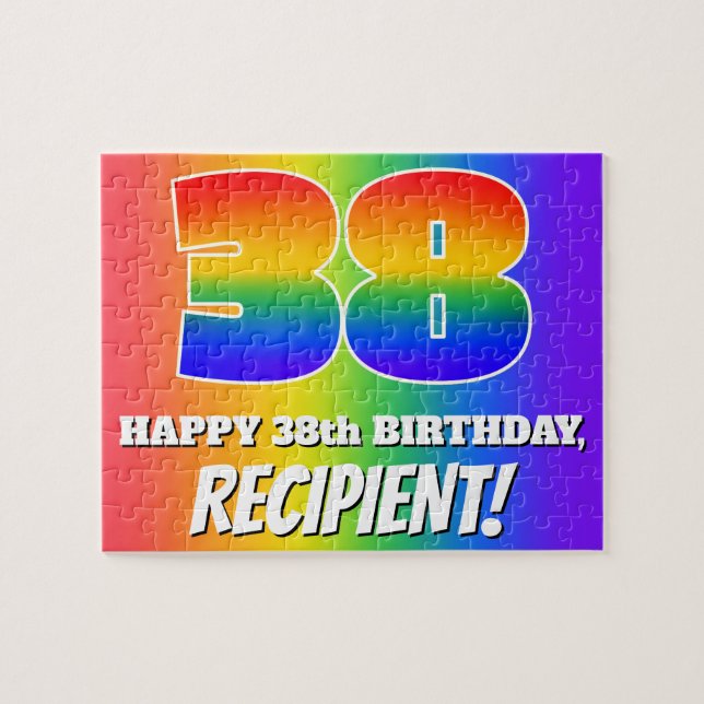 38th Birthday — Multicolored Rainbow Pattern “38” Jigsaw Puzzle (Horizontal)
