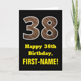38th Birthday: Name, Faux Wood Grain Pattern "38" Card
