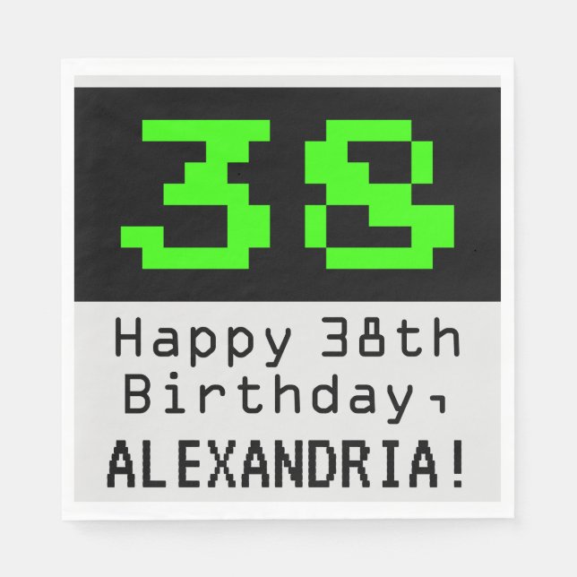 38th Birthday - Nerdy / Geeky Style "38" & Name Napkin (Front)
