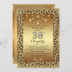 38th, Birthday Party 38th, Royal Cheetah gold plus Invitation