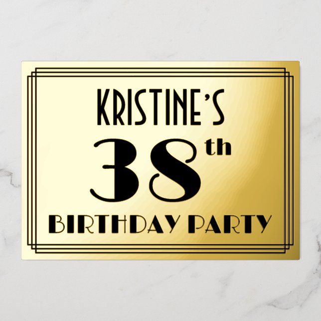 38th Birthday Party — Art Deco Look “38” + Name (Front)