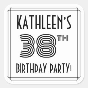 38th Birthday Party: Art Deco Style + Custom Name Square Sticker