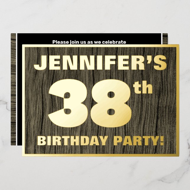 38th Birthday Party: Bold, Faux Wood Grain Pattern (Front/Back)