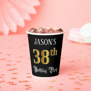 38th Birthday Party — Fancy Script, Faux Gold Look Paper Cups