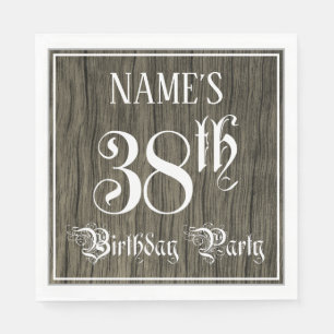 38th Birthday Party — Fancy Script, Faux Wood Look Napkin