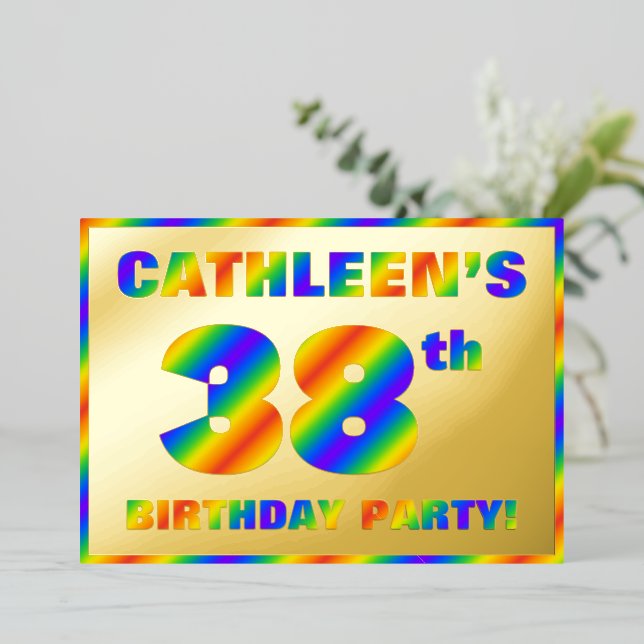 38th Birthday Party — Fun, Rainbow Spectrum “38” (Standing Front)