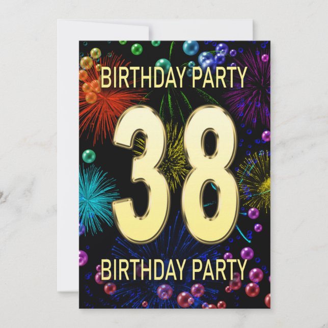 38th Birthday Party Invitation Fireworks Bubbles (Front)