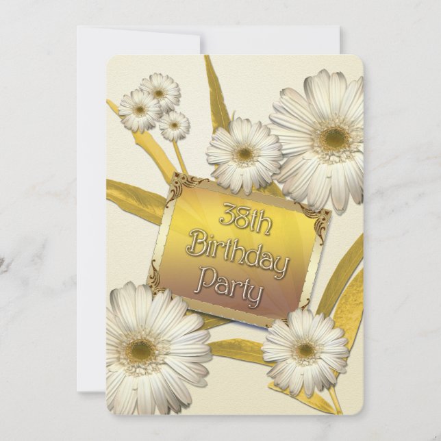38th Birthday Party Invitation with daisies (Front)