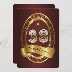 38th,birthday party woman man,elegant colour invitation