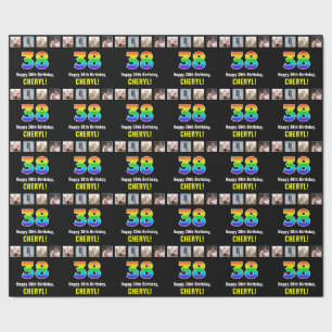 38th Birthday: Rainbow “38“; Custom Photos & Name Wrapping Paper