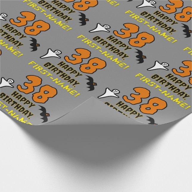 38th Birthday: Spooky Halloween Theme, Custom Name Wrapping Paper (Corner)