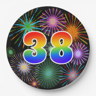 38th Event - Fun, Colourful, Bold, Rainbow 38 Paper Plate