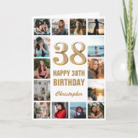 38th Happy Birthday Gold and White Photo Collage