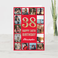 38th Happy Birthday Red and Gold Photo Collage