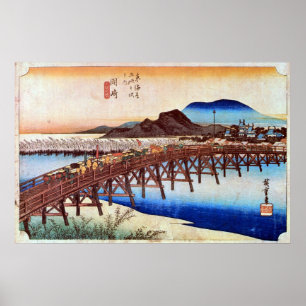 39. 岡崎宿, 広重 Okazaki-juku, Hiroshige, Ukiyo-e Poster