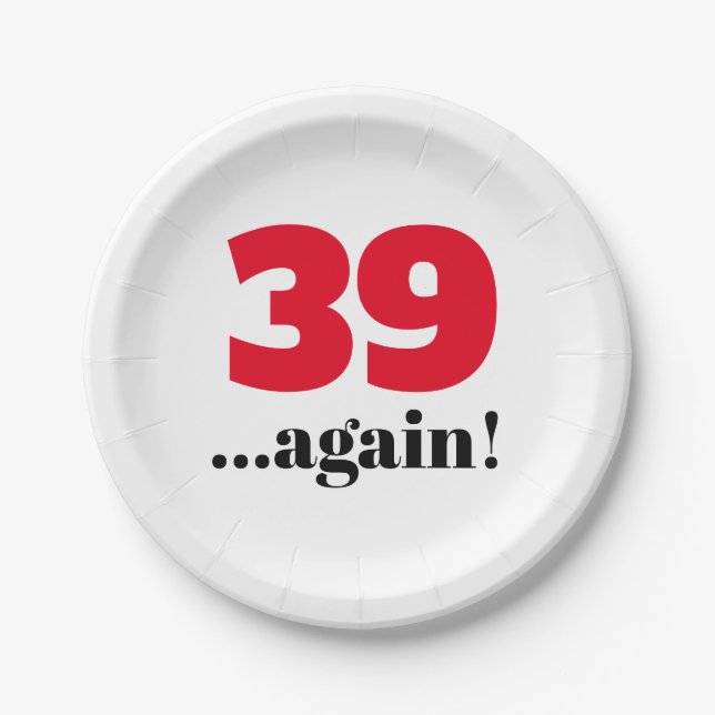 39 again birthday celebration paper plate (Front)