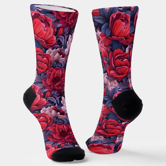#39 Floral pattern Crew Socks (Angled)