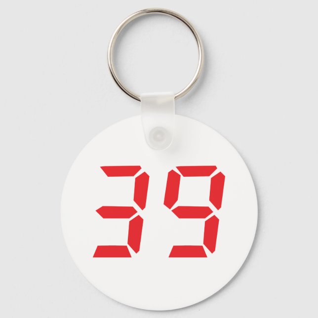 39 thirty-nine red alarm clock digital number key ring (Front)