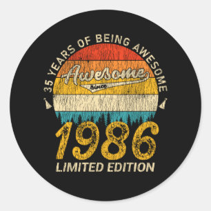 39 Year Old 1986 Retro Awesome 39th Birthday Gift Classic Round Sticker