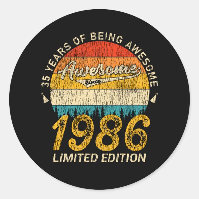 39 Year Old 1986 Retro Awesome 39th Birthday Gift Classic Round Sticker (Front)