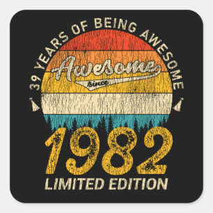 39 Year Old Bday 1982 Awesome Since 39th Birthday Square Sticker