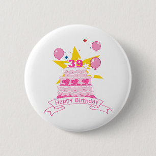 39 Year Old Birthday Cake 6 Cm Round Badge