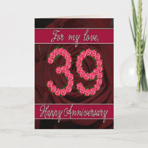 39th anniversary card with roses and leaves