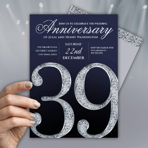 39th Anniversary Diamond Silver Navy Blue Invitation