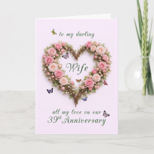 39th Anniversary for Wife with Roses Heart Card