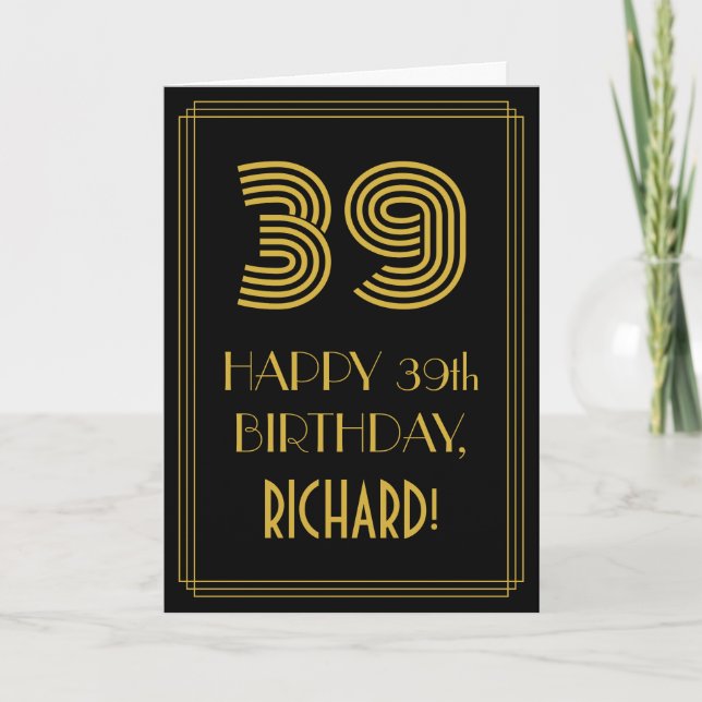 39th Birthday: Art Deco Inspired Look "39" & Name Card (Front)