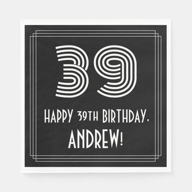 39th Birthday: Art Deco Inspired Look "39" + Name Napkin (Front)
