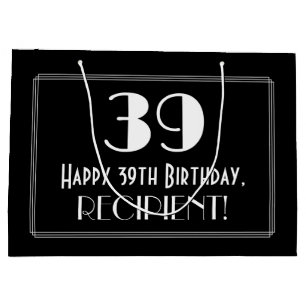 39th Birthday: Art Deco Inspired Style "39", Name Large Gift Bag