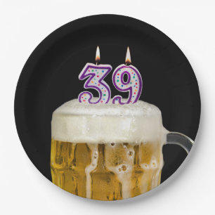 39th Birthday Beer on black Paper Plate